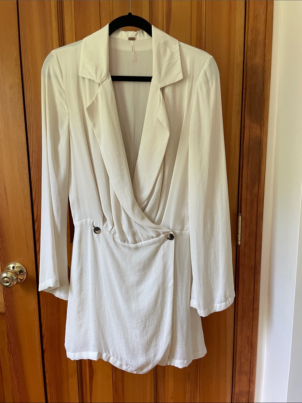 Free People Simone dress - Cream Draped Wrap Long Sleeve Mini Dress